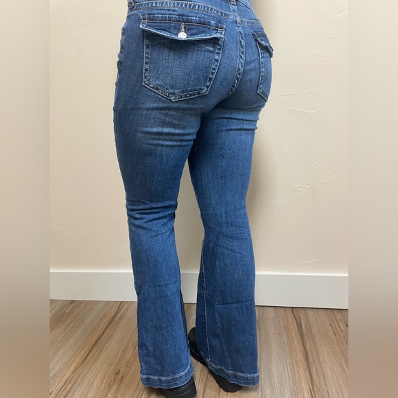 Dark-Wash Flare Low-Rise Jeans - Picture 1 of 3